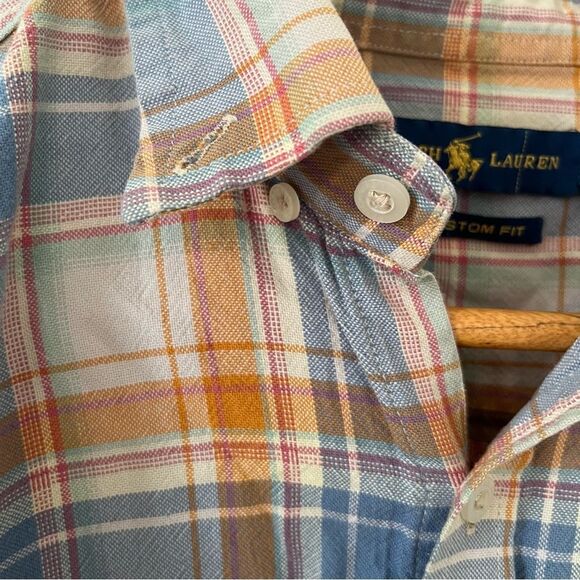 Ralph Lauren Blue Label Orange Blue Plaid Cotton Long Sleeve Dress Shirt - Picture 4 of 6